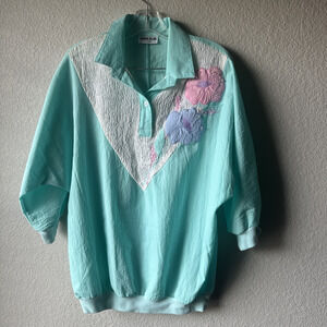 VTG Bonnie Blair Women's L/XL Teal Top Embroidered 80's